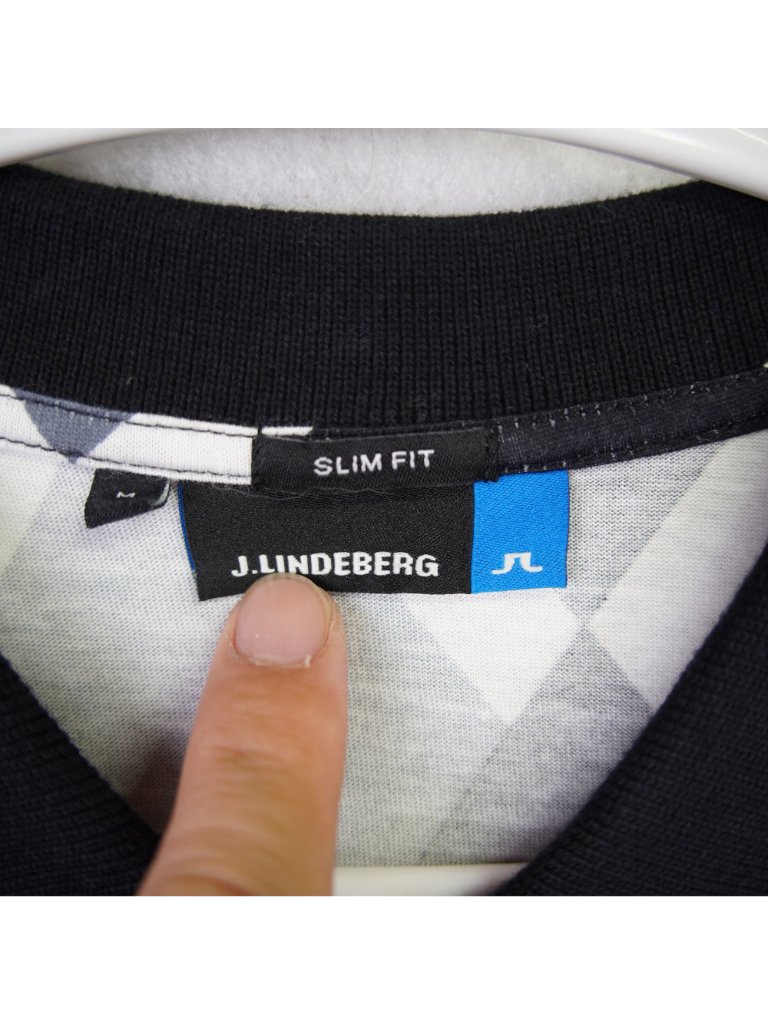 J.Lindeberg Mens Slim Fit Geometric Print Golf Polo Shirt Size M Blue Black Euc — image 5 of 8